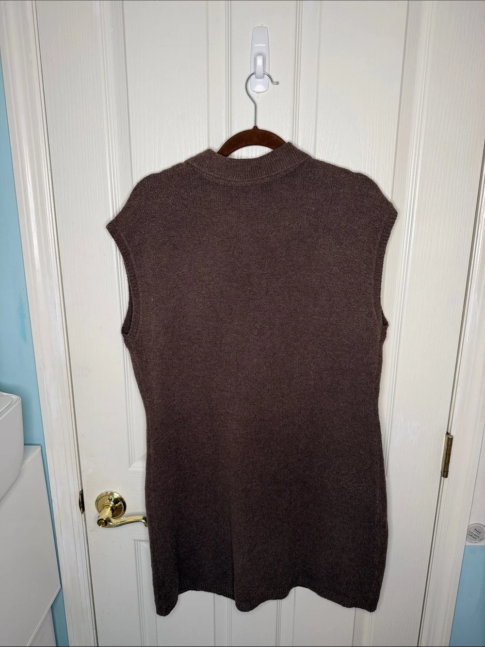 Universal Thread Brown Knit Sweater Dress with Button Down Collar and Cap Sleeve